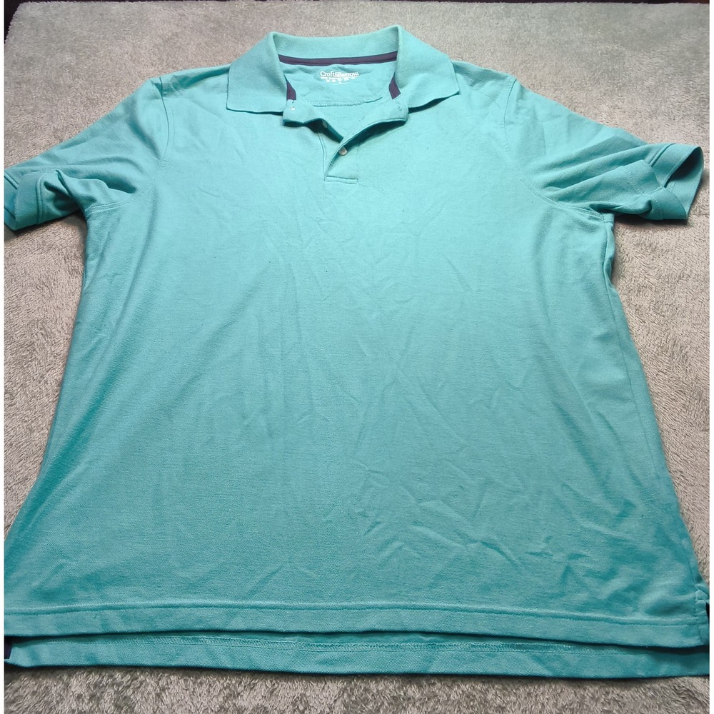 Croft & Barrow Mens Large True Comfort Pique Polo Shirt Short Sleeve Teal Blue